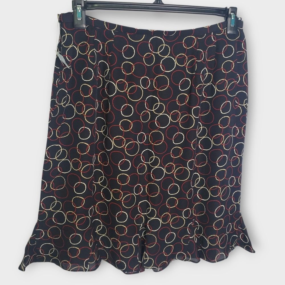 Vintage Talbots Petites Silk Circle Print Skirt Black Multicolor Size 14P
